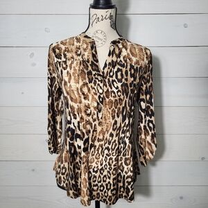 Ava & Grace Blouse Gold Studded Cheetah Print Top.